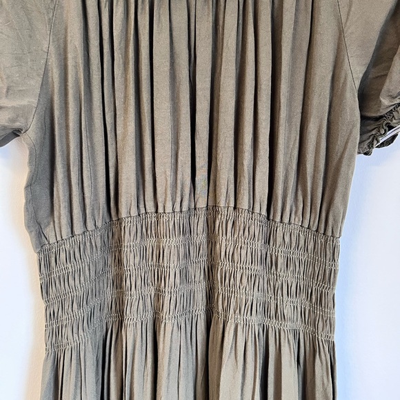 Leana Mode Olive Smocked Button-Down Maxi Dress - Size O/S Boho Chic - Picture 4 of 9